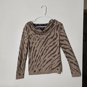 Jones New York Brown and Black Striped Crew Neck Sweater